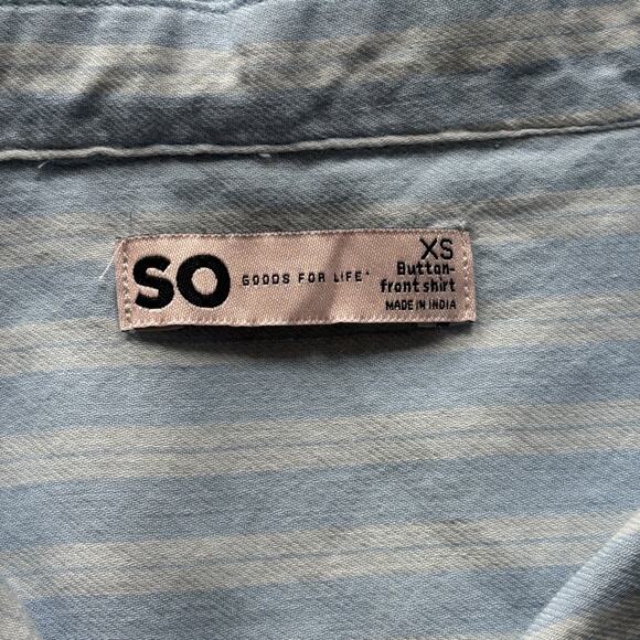 SO Goods for Life XS Sleeveless Button Front Striped Shirt Blue Cotton Modal - Picture 3 of 5